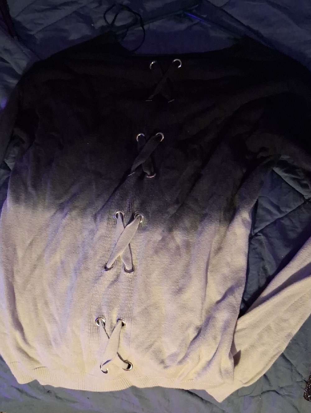 Rock & Republic Black to Gray Ombre Lace-Up Women's Sweater